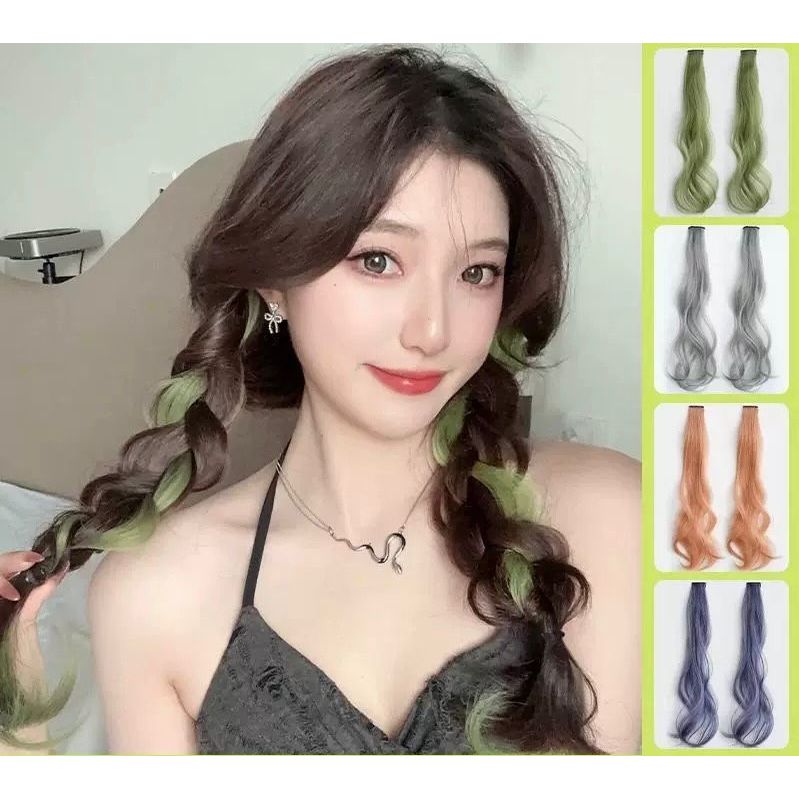 { OMG } Hair Clip Wig Colour Highlight Rambut Sambung Palsu Extension Wanita Jepit CURLY / Jepitan W
