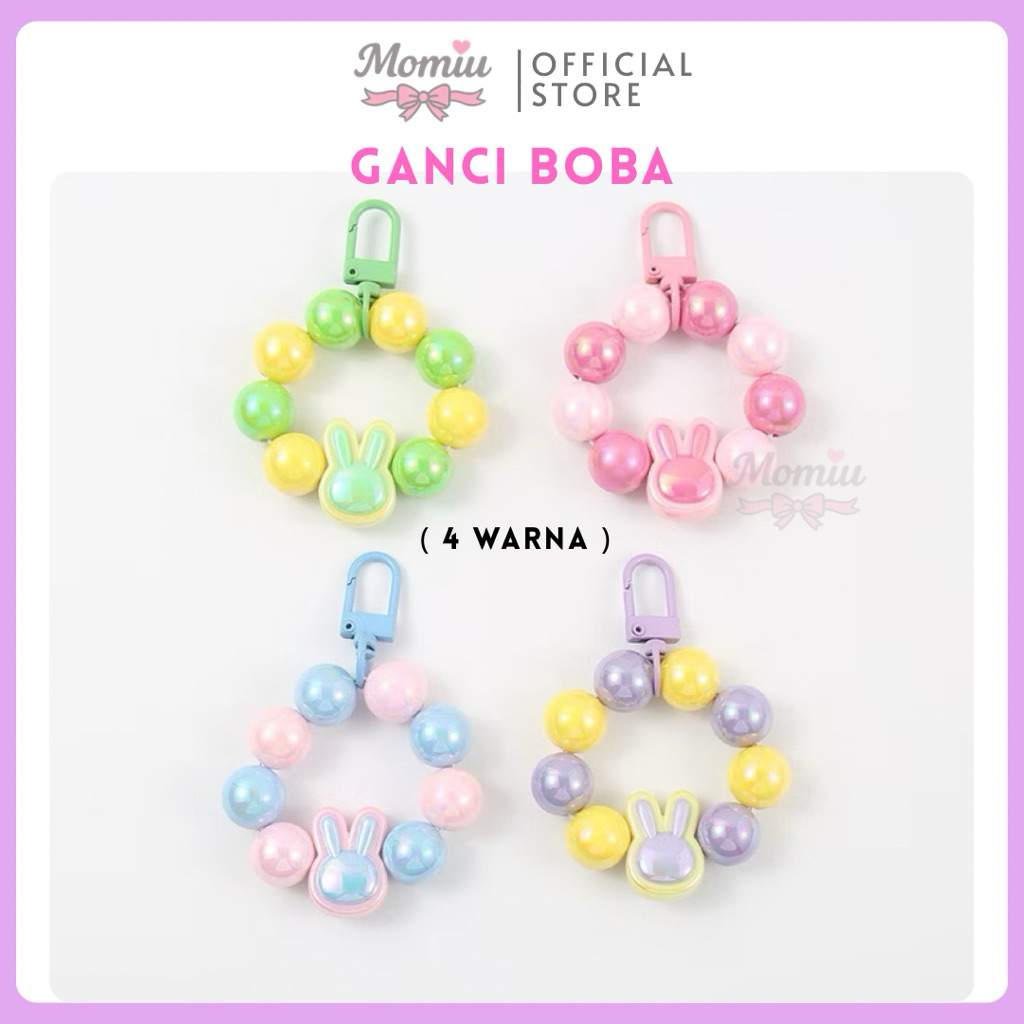 MOMIU Gantungan Hp Tas Kunci Boba Beads Bunny Hologram DIY Custom Ganci Keychain Aesthetic