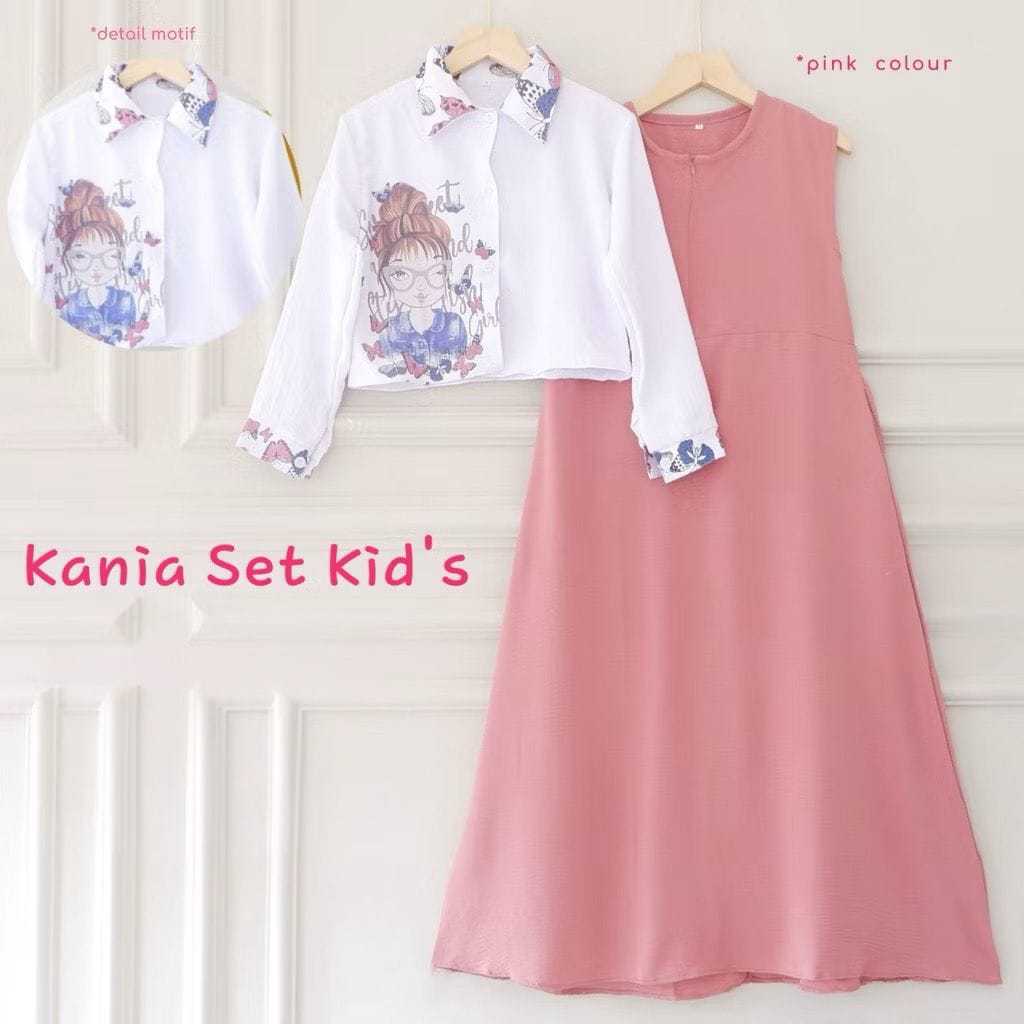 KANIA SET INNER KIDS 7-15TAHUN CRINKLE PRINTING // GAMIS CARDIGAN ANAK // GAMIS ANAK REMAJA // GAMIS
