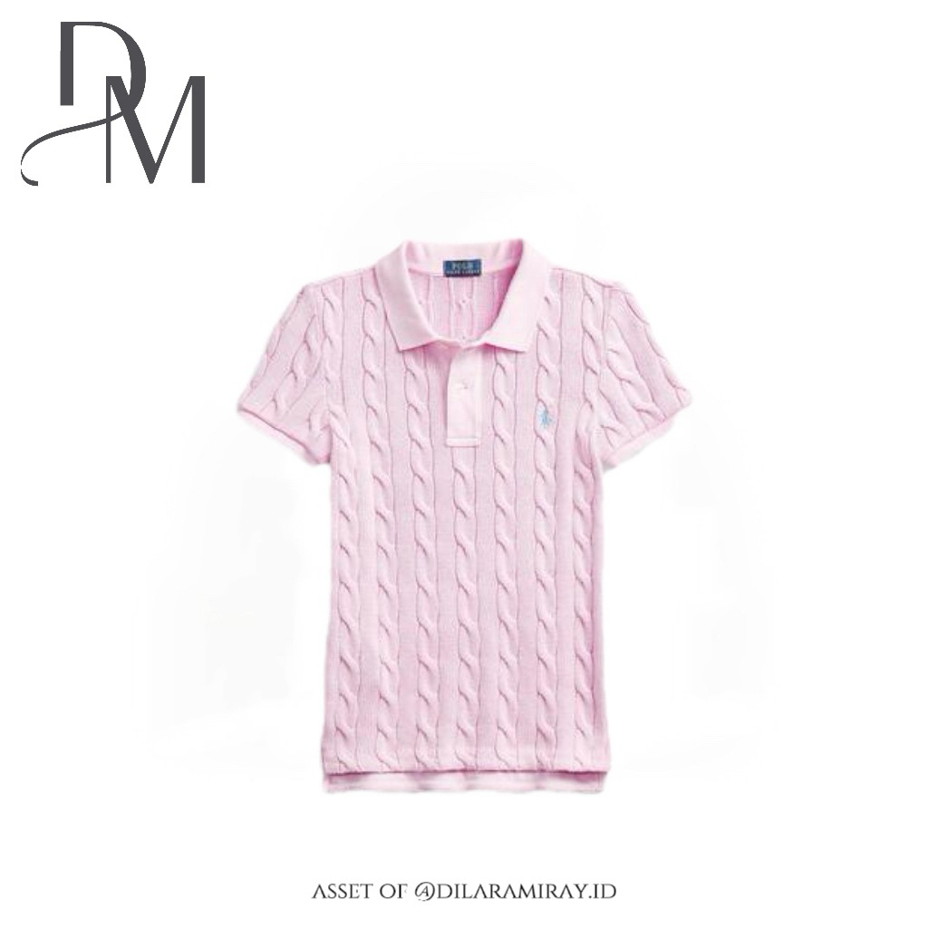 [NEW IN] Polo Ralph Lauren Authentic Cable Knit Polo Shirt in Pink Sky / Baby Pink - Rajut Kepang