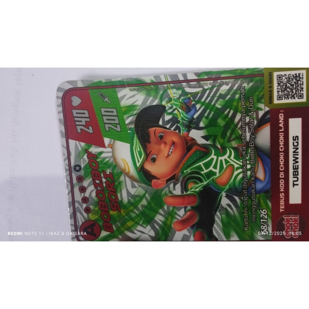 kartu boboiboy boboi boy sori choki choki spesial