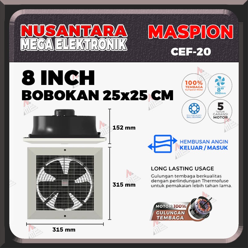 MASPION CEF-20 Exhaust / Hexos Plafon 8 Inch Original Garansi Resmi