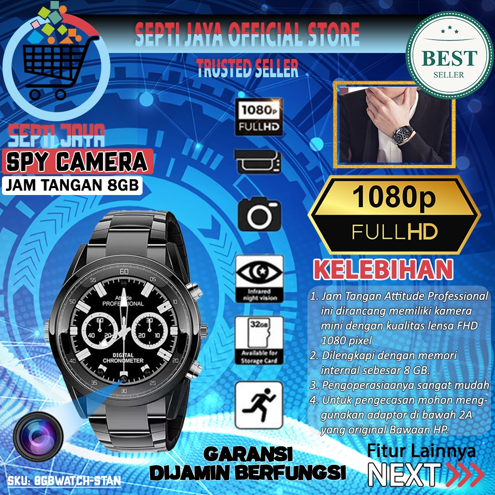 Smartwatch Spy Camera 1080P Jam Tangan Kamera 8GB WATCHCS8GB Hidden Spycam Camcorder Perekam Vidio