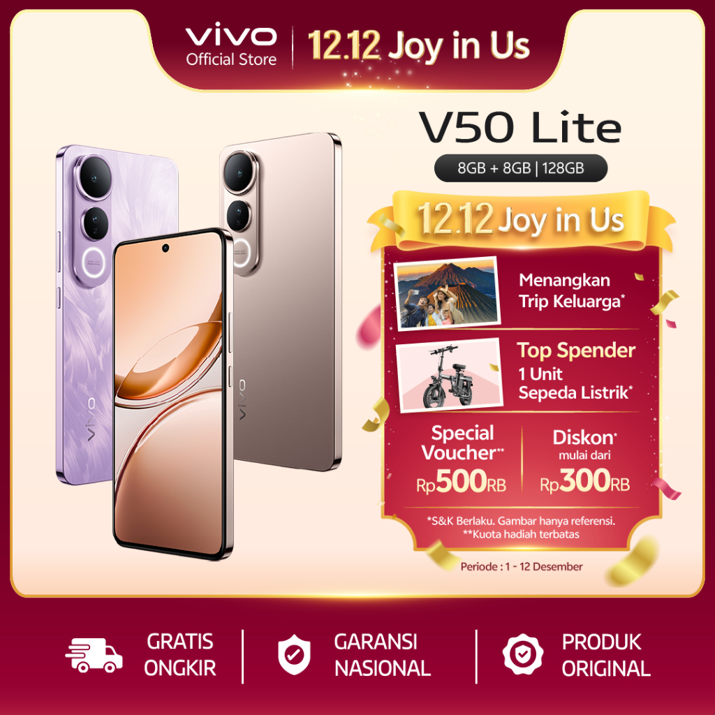 [NEW LAUNCH] vivo V50 Lite 4G (8/128) Borderless Immersive Screen, Sony IMX882, 6500mAh Battery+90W 