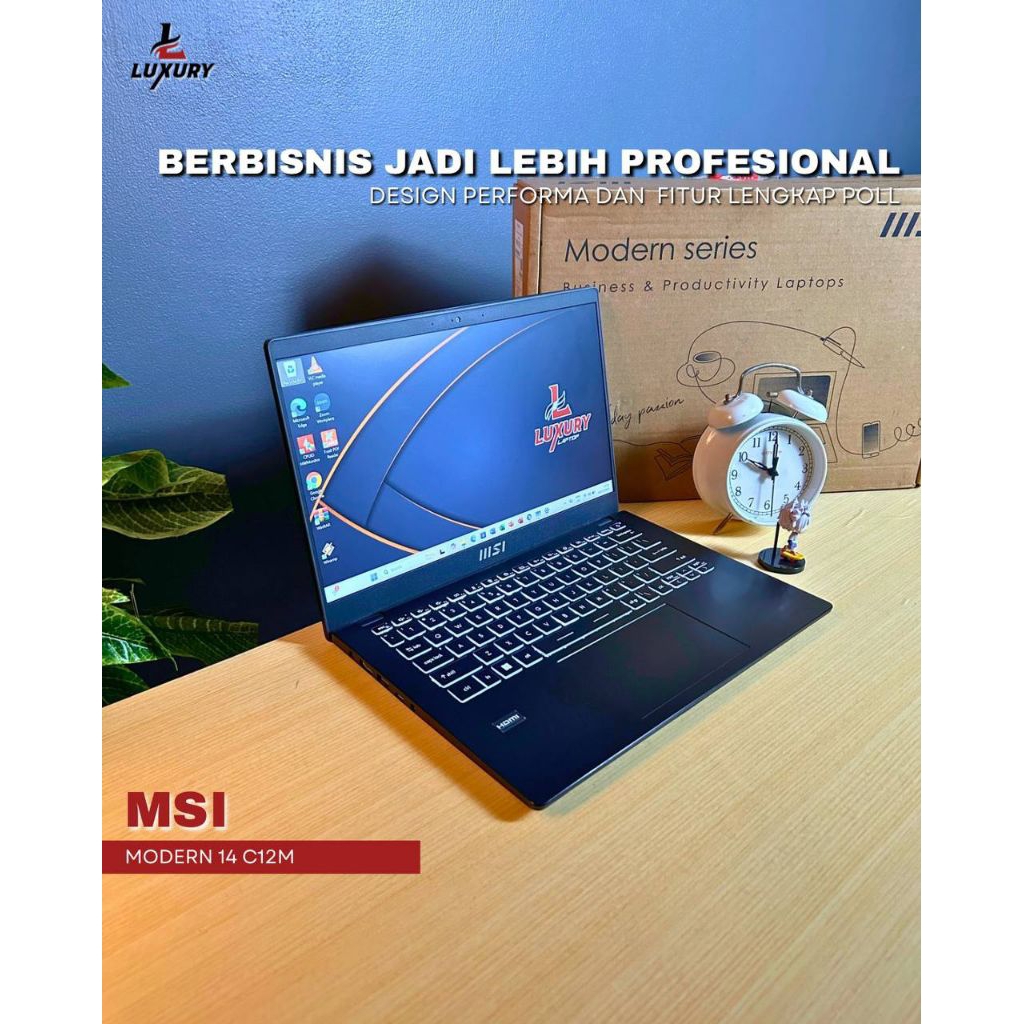 LAPTOP MSI MODERN 14 C12M SLIM CORE I3 GEN 12 RAM 8GB LDDR4 3200MHZ SSD 512GB SECOND