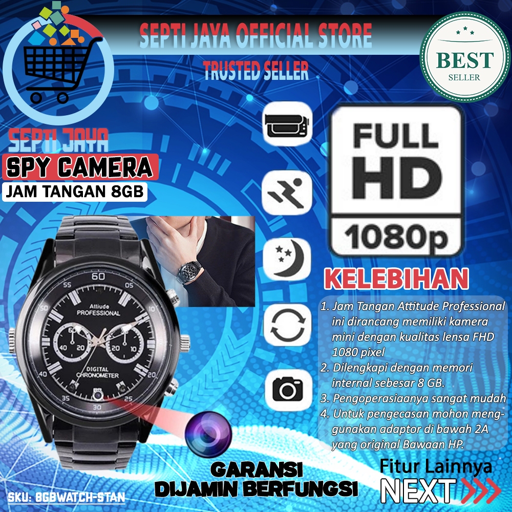 Jam Tangan Kamera Rahasia HD 1080P Smartwatch Spy Cam Kamera Tersembunyi Action Sport Cam WATCHCS8GB