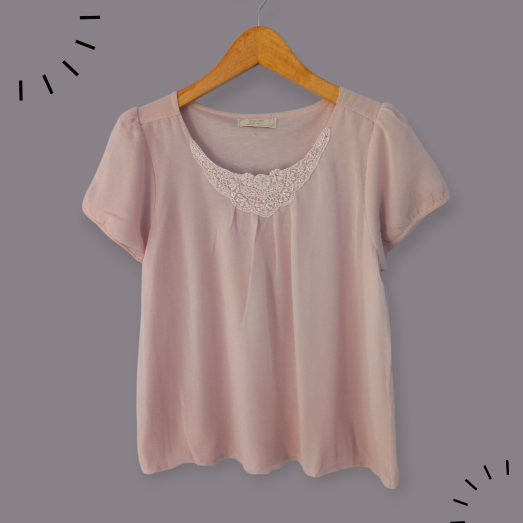 Blouse Lengan Pendek Baby Pink Polos Atasan Wanita