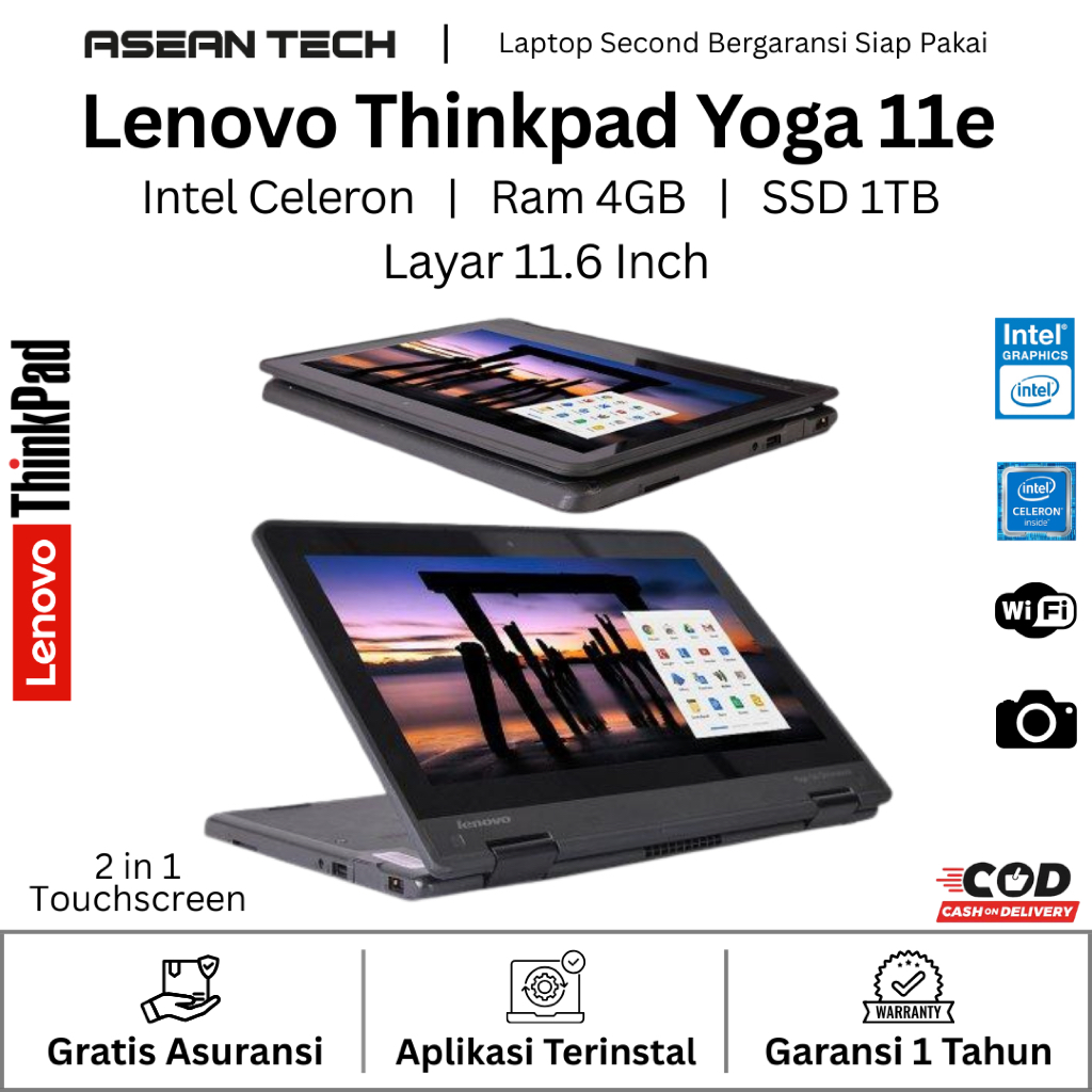 Lenovo Thinkpad Yoga 11e Core i5 Gen 8 8GB SSD 256GB Touchscreen Laptop Second Bergaransi