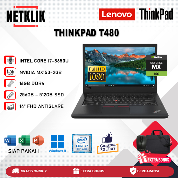 Laptop Thinkpad T480 Intel i7 8650U 16GB 512GB NVIDIA MX150 FHD WIN10 Pro Original