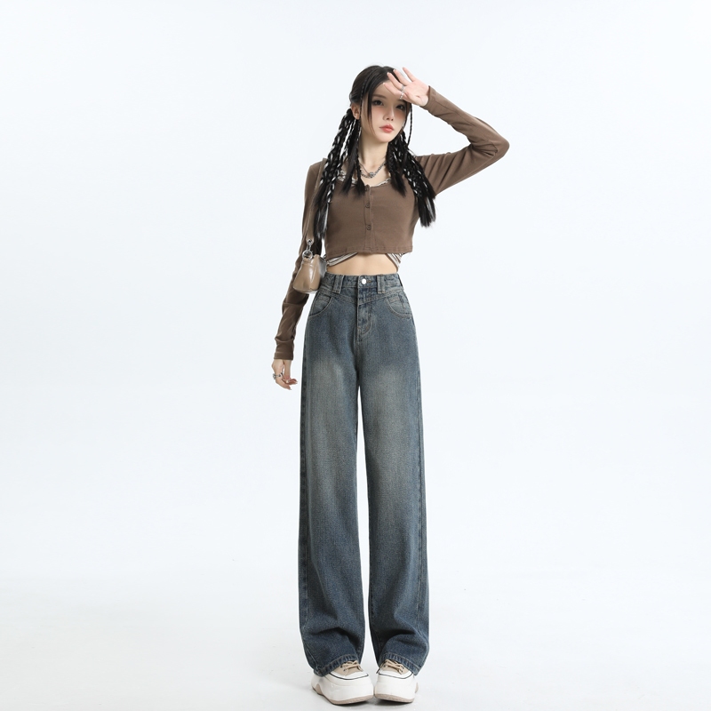 [Harga Terjangkau] Dust Celana jins antik Jeans Wanita Celana panjang wanitaJeans Longgar Kebesaran 