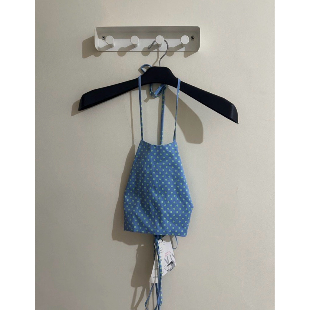 Zara Polkadot Halter Neck Top Zara Blue Tied Camisole Green Dotted Backless Tank Dot Crop Top Summer
