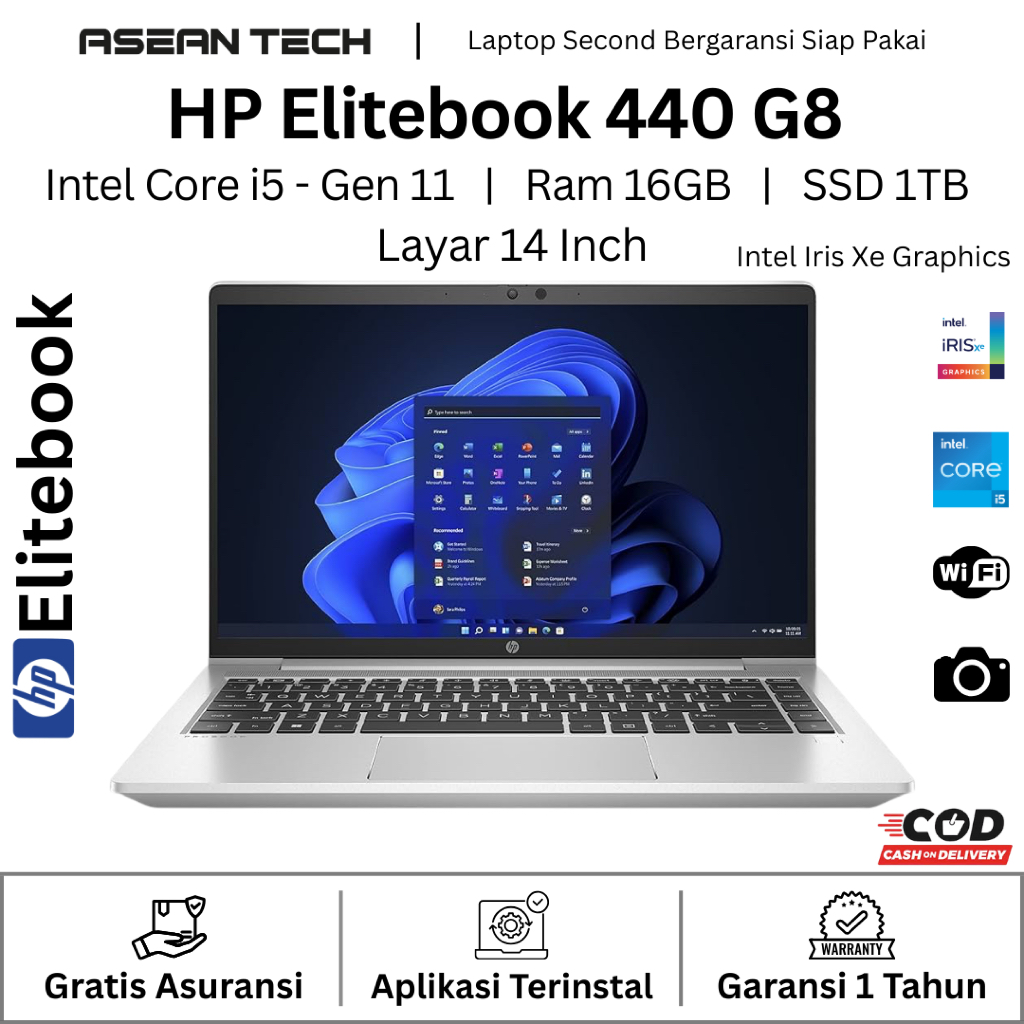 HP Elitebook 440 G8 Core i5 Gen 11 Ram 16GB SSD 1TB - Laptop Bekas Original Bergaransi Siap Pakai
