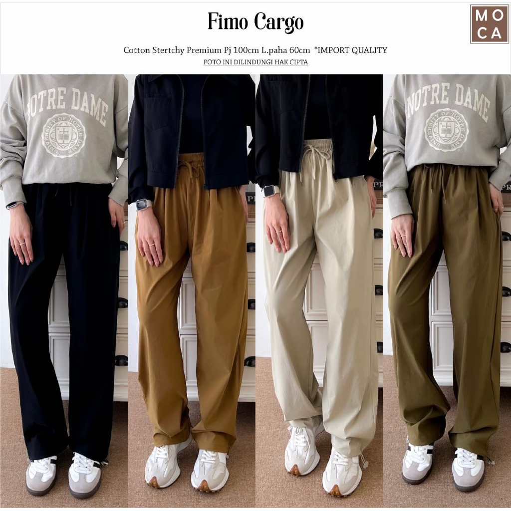 Fimo Cargo Pants Celana Panjang Wanita Bahan Premium Soft Jeans Original Ori Moca Berlabel