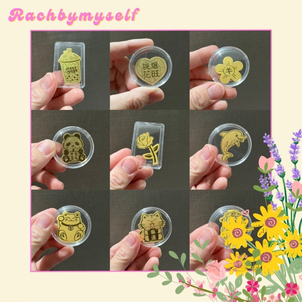 Rachbymyself | Sticker Phone Keberuntungan Emas Asli Gold 999 24k Karakter Bunga Dumbo Love Boba Flo