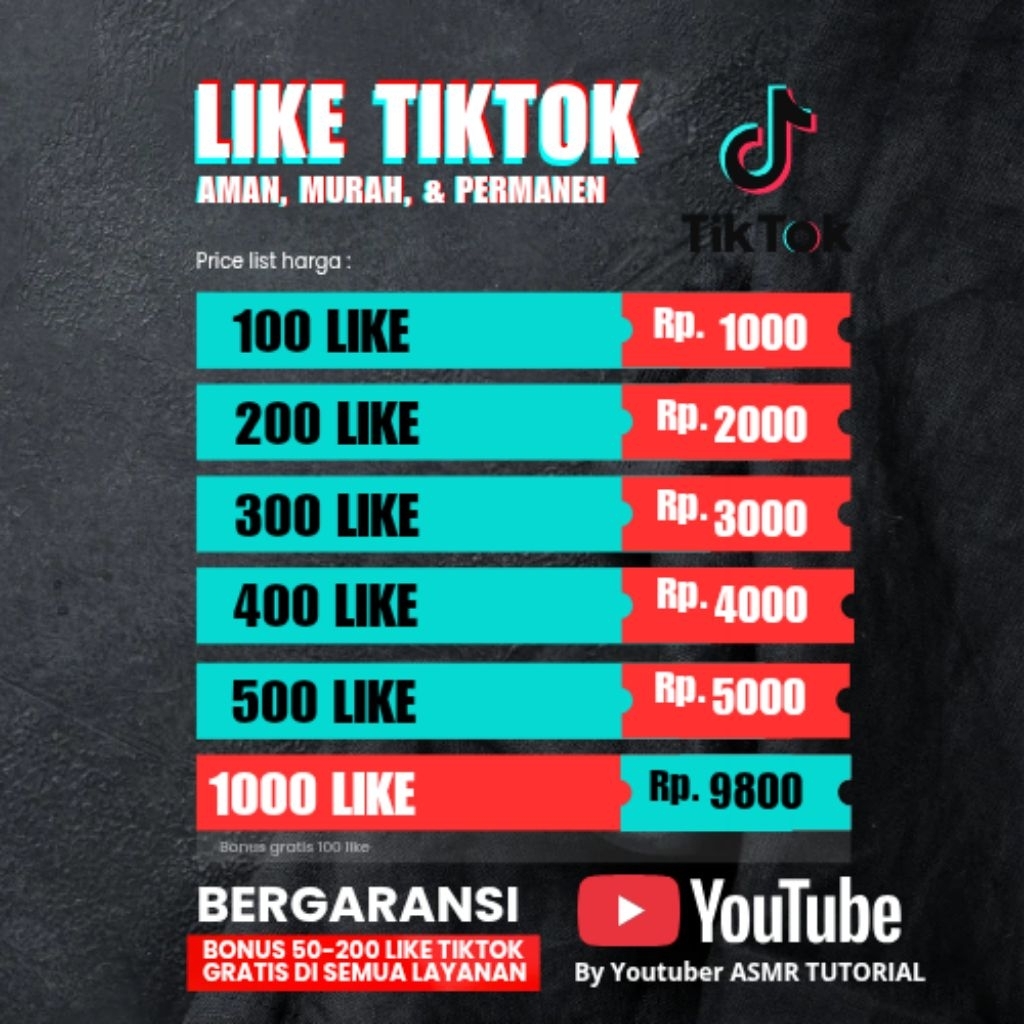 LIKE TIKTOK PERMANEN GARANSI & TERMURAH