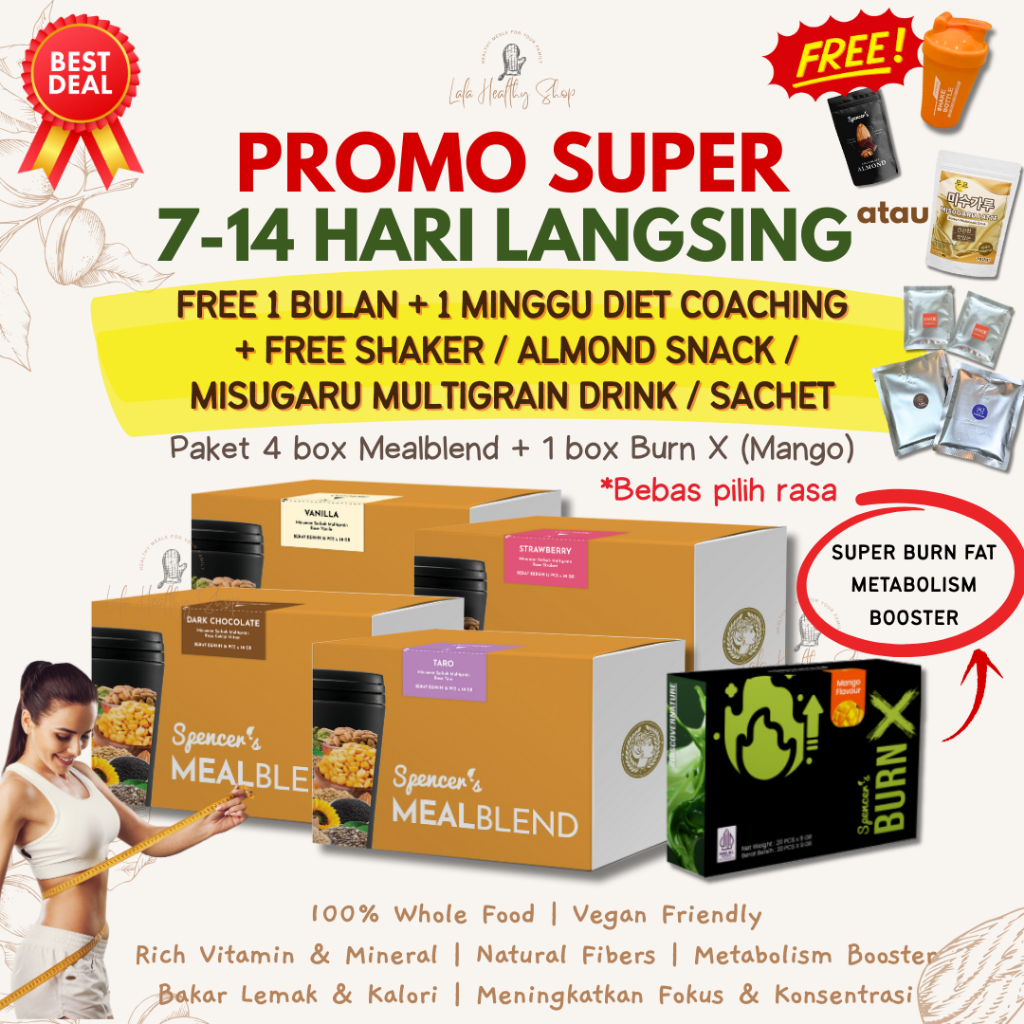[PROMO 12.12] PAKET 4 BOX Mealblend + 1 BOX BURN X / SG Matcha / ACTIVE X / FOCUS X + FREE 5 Minggu 