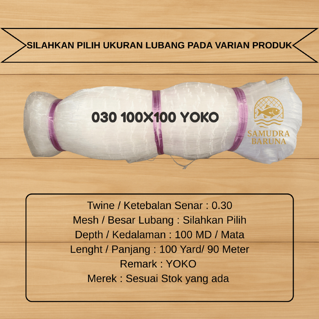 Jaring Ikan Senar 030 100x100 Yoko (mata berdiri) Jaring Senar 0.30 / Jaring ikan COD