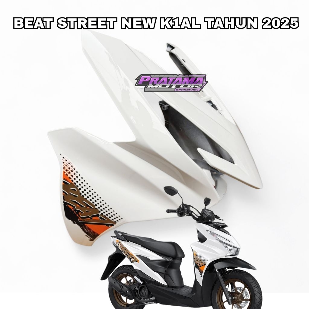 Cover Tameng Body Depan Honda Beat Street New 2025 Putih Plus Striping/Stiker K1AL
