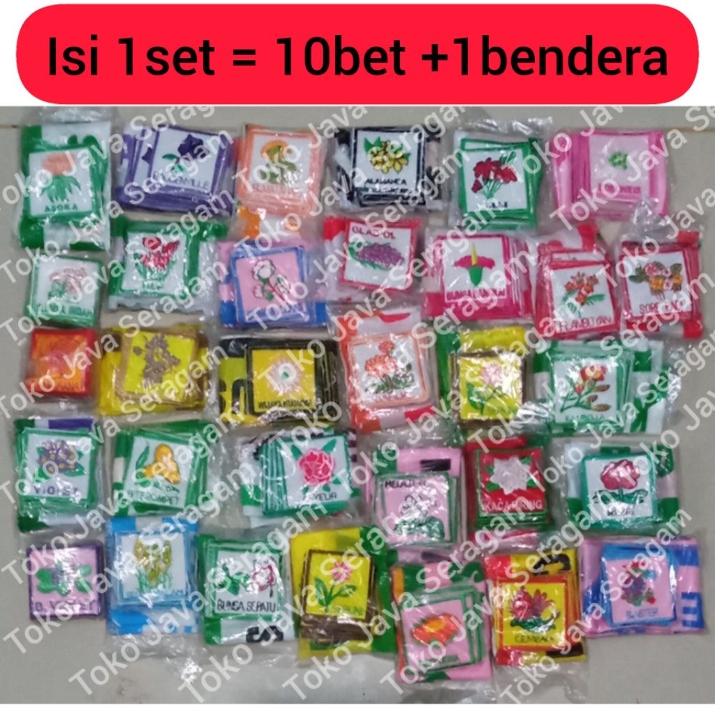 Bet 1 Set Tanda Regu & Bendera Bunga Buah Tumbuhan Pramuka Putri Penggalang Lavender Asoka Bougenvil