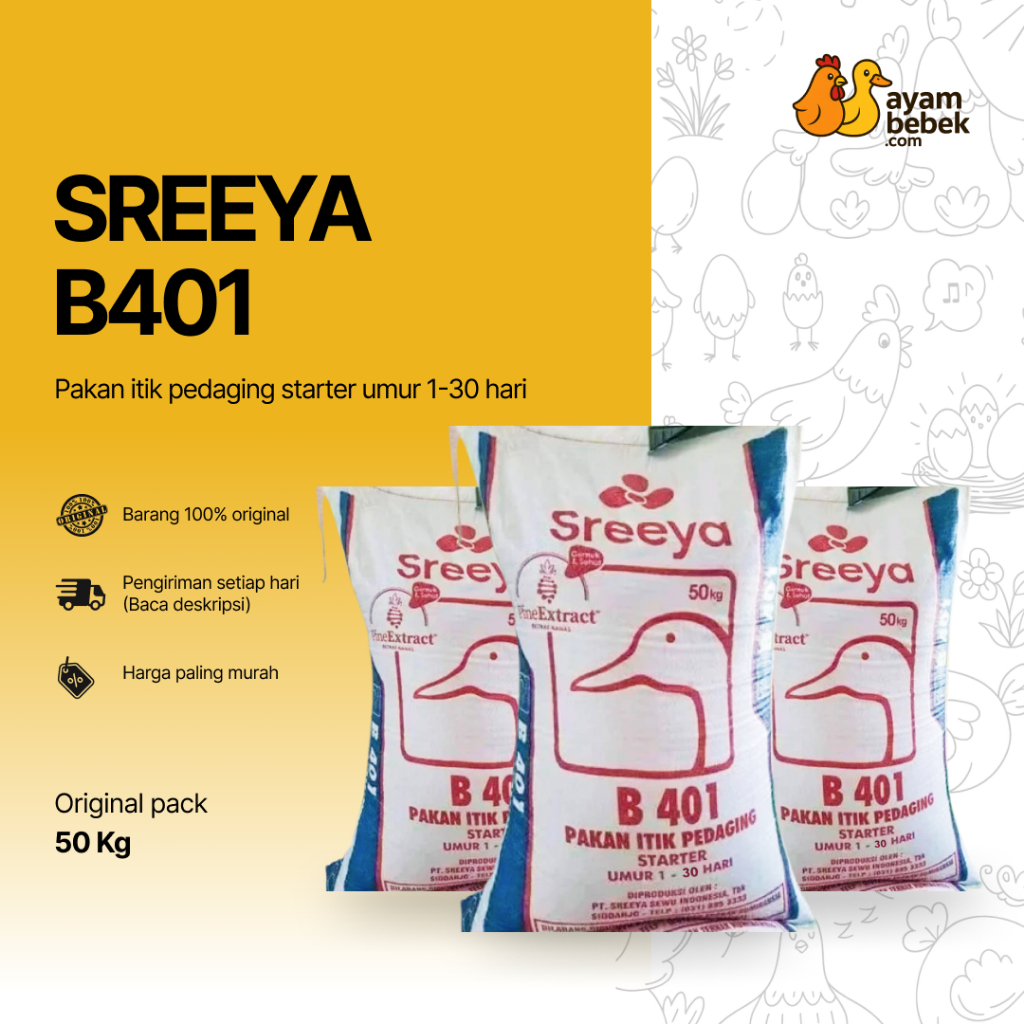 SREEYA B401 | Pakan Itik / Bebek / Mentok Pedaging | REPACK | AyamBebek Pakan dan Ternak