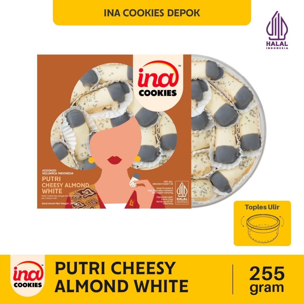 INA COOKIES PUTRI CHEESY ALMOND WHITE KUE KERING LEBARAN GOLD JAR KOMBINASI HAMPERS