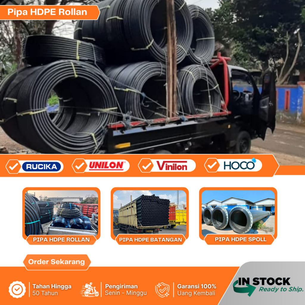 Selang Air Pipa Hdpe 2-1/2 Inch Atau ( 75mm ) Merk Rucika PN 16 SDR 11 / Harga 1 Roll - 100mtr