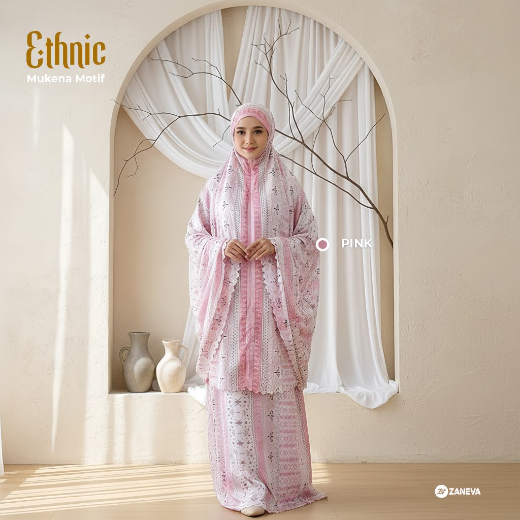 ZANEVA HIJAB – Ethnic Prayer set Travel l Mukena Travel Premium Motif Printing Eksklusif Bahan Silk
