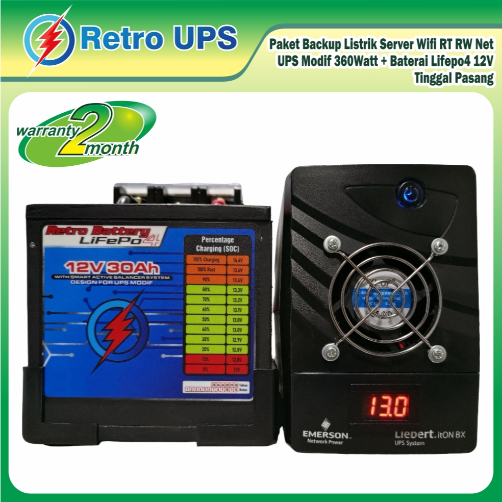 Paket Backup Listrik Server Wifi RT RW Net UPS Modif 650VA | 1200VA + Baterai  Lifepo4 12V Tinggal P