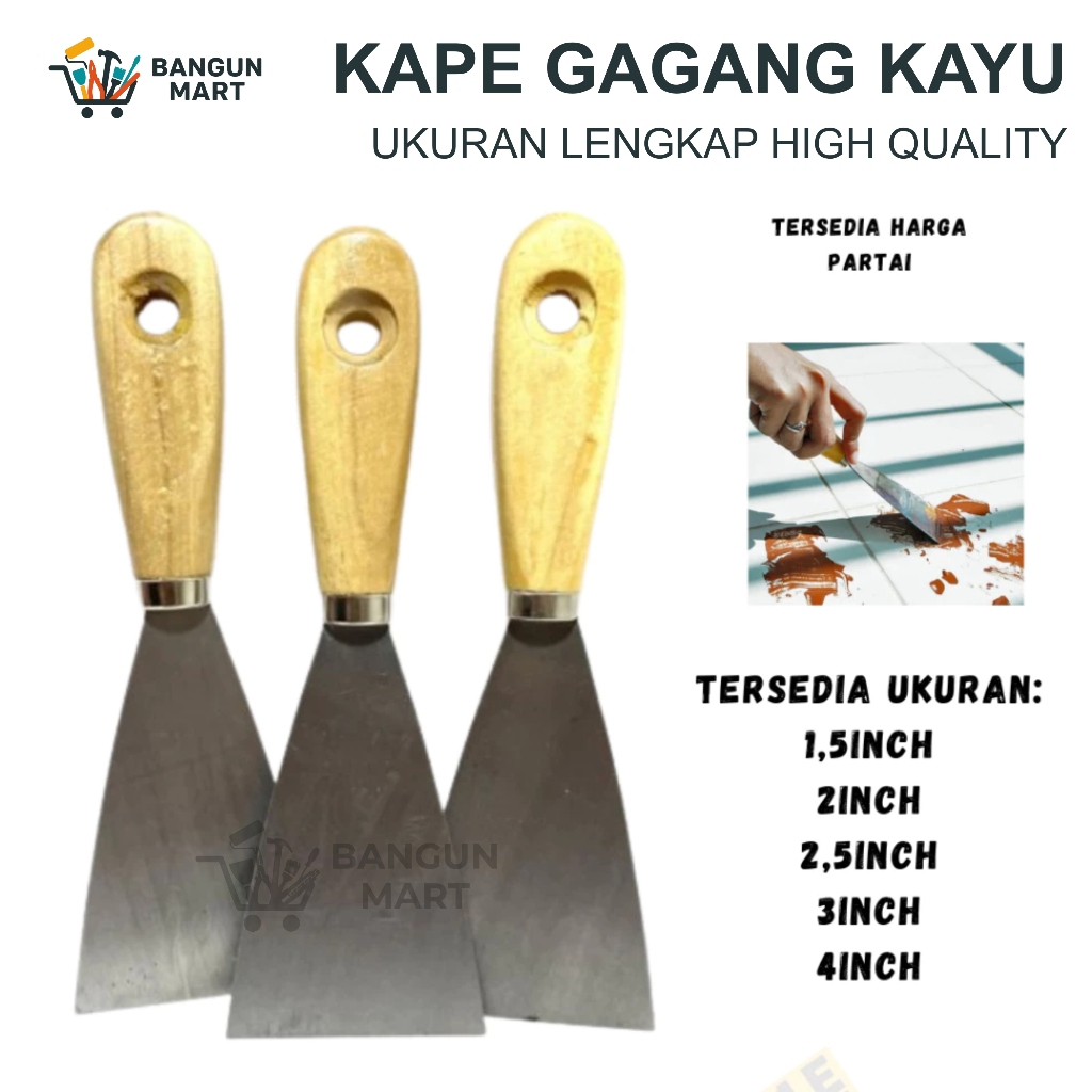 Kape Gagang KAYU  11/2” 2” 3” 4” / Scraper / Skrap / Scrap / Kape Plat Gagang KAYU / Kape Gagang Kay