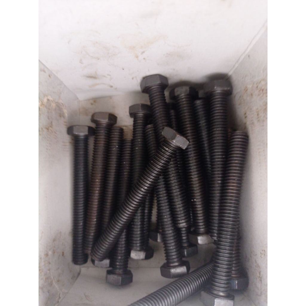 (20pcs) baut 3/8 kunci 14 panjang 6cm hitam drat kasar