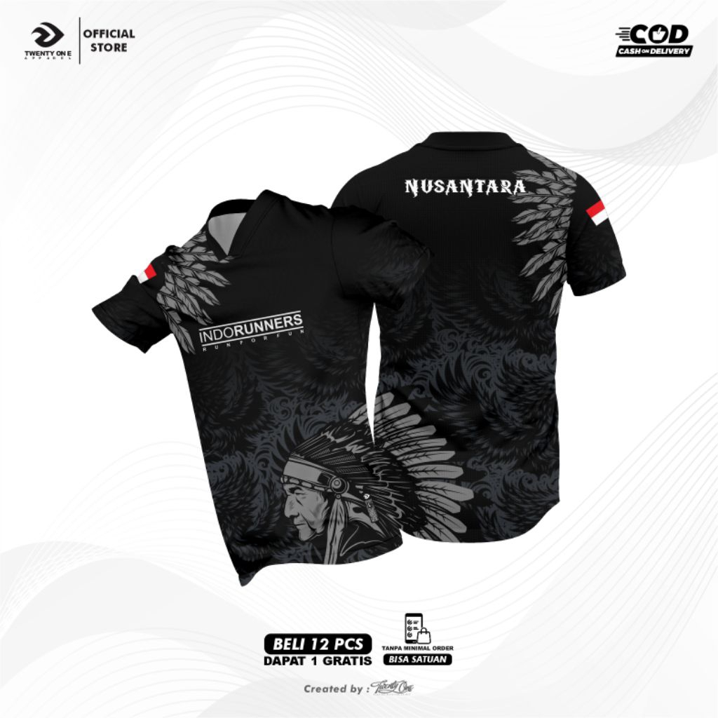 Jersey running/lari cewek/cowok full printing black apache