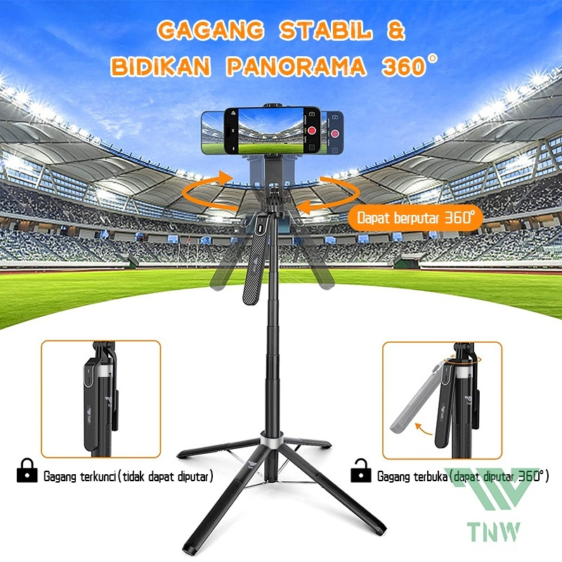 TNW P180 Tripod Tongsis HP Bluetooth 180CM Selfie Stick Remote Kamera Go Pro