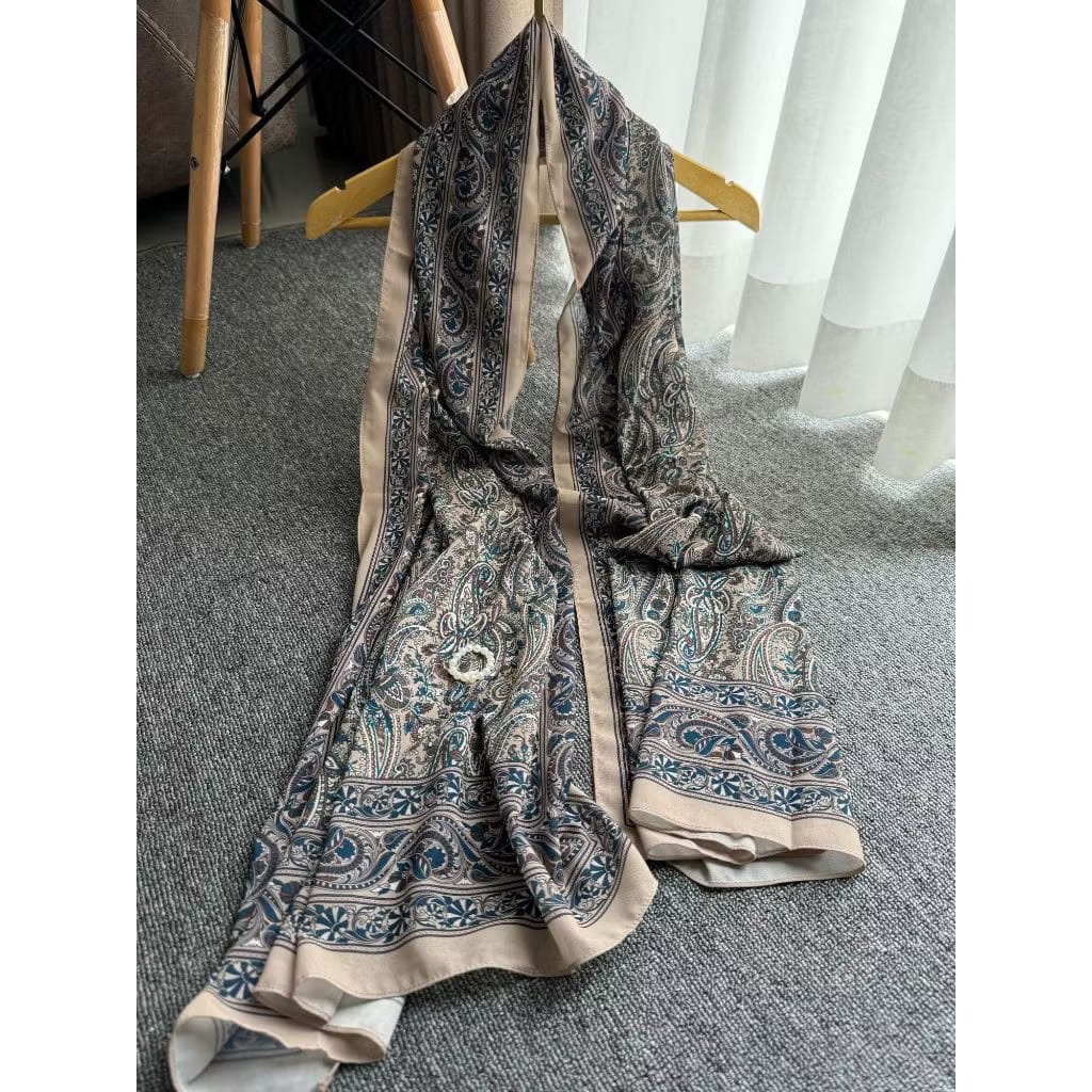 PASHMINA TURKI CERUTY ARABIAN ETNIK SHAWL MOTIF CASHMERE VIRAL 180X75 CM JAHIT TEPI TERBARU