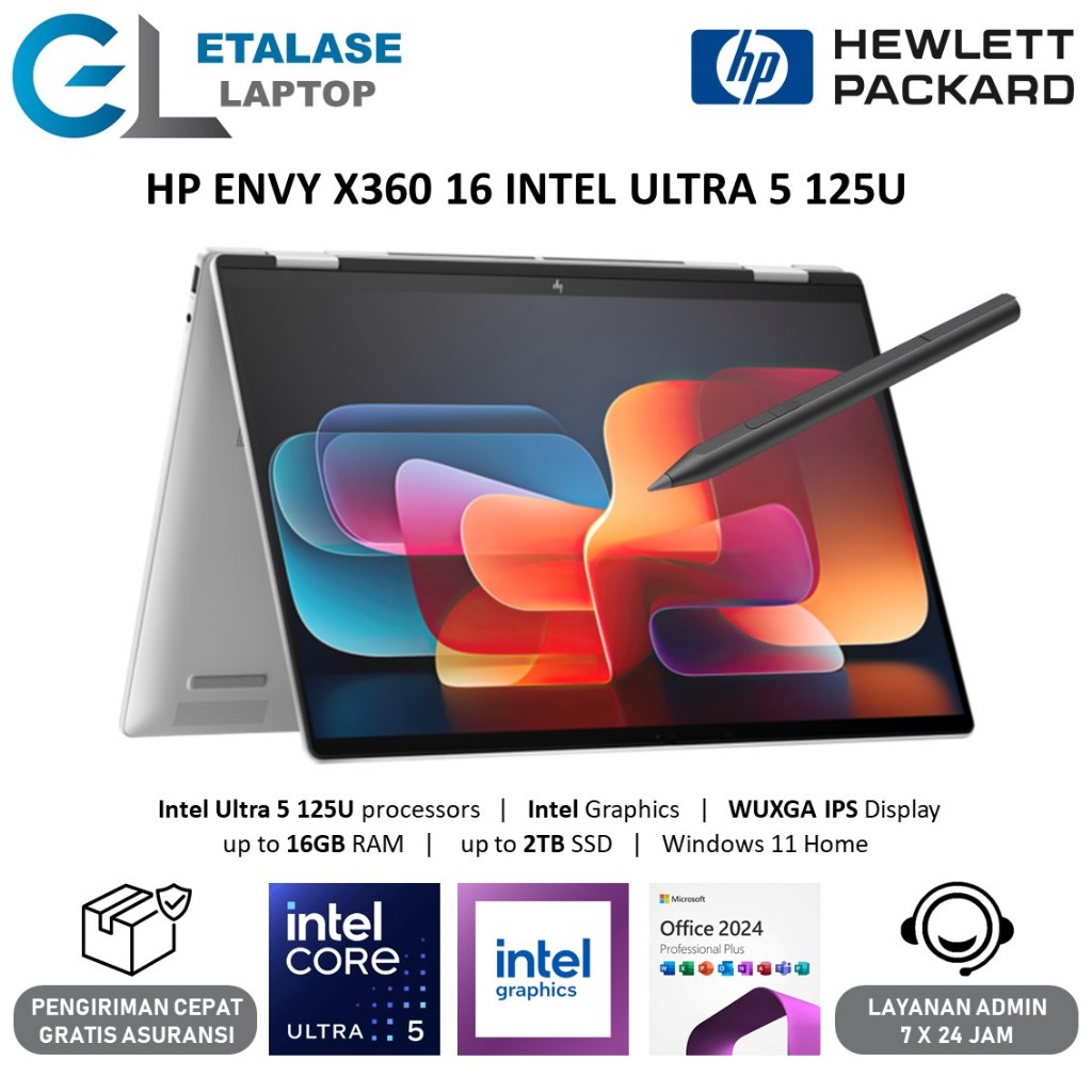 Laptop 2IN1 HP Envy X360 16 Intel Ultra 5 125U 16GB 2TB Touchscreen WUXGA IPS Backlight Windows 11