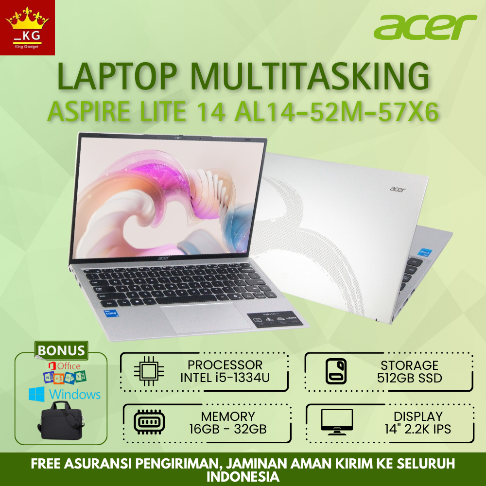 LAPTOP BARU ACER LITE AL14-52M-57X6 INTEL i5 GEN 13 RAM 32GB DDR5 SSD 1TB LAYAR 14"IPS FREE INSTAL