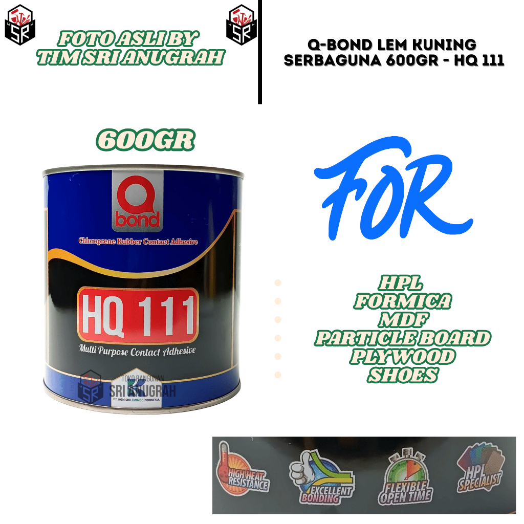 QBOND HQ 111 Lem Kuning Hpl Formica Mdf Sepatu Lem Kontak Serbaguna - 600GR