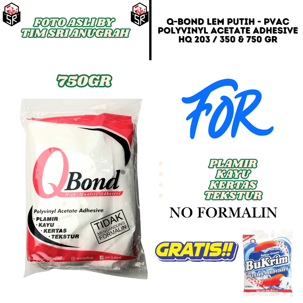 QBOND Lem Putih PVAC Serbaguna Lem Kayu Plamir 750gr