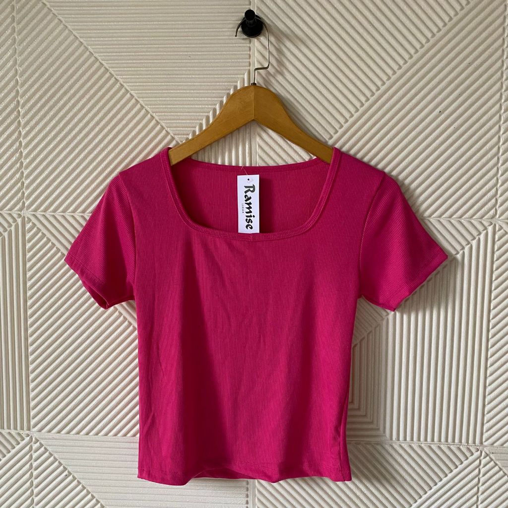 atasan kaos crop kerah kotak polos lengan pendek wanita/atasan wanita/atasan squarneck/atasan crop/k
