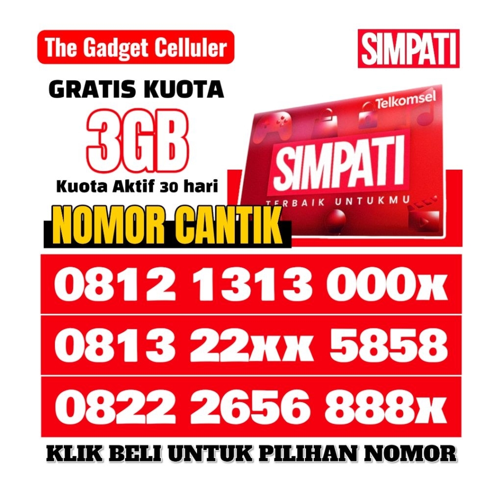 Perdana Cantik Telkomsel Simpati 4G/LTE/5G Nomor Nasional | Kuota 3GB (E.002)