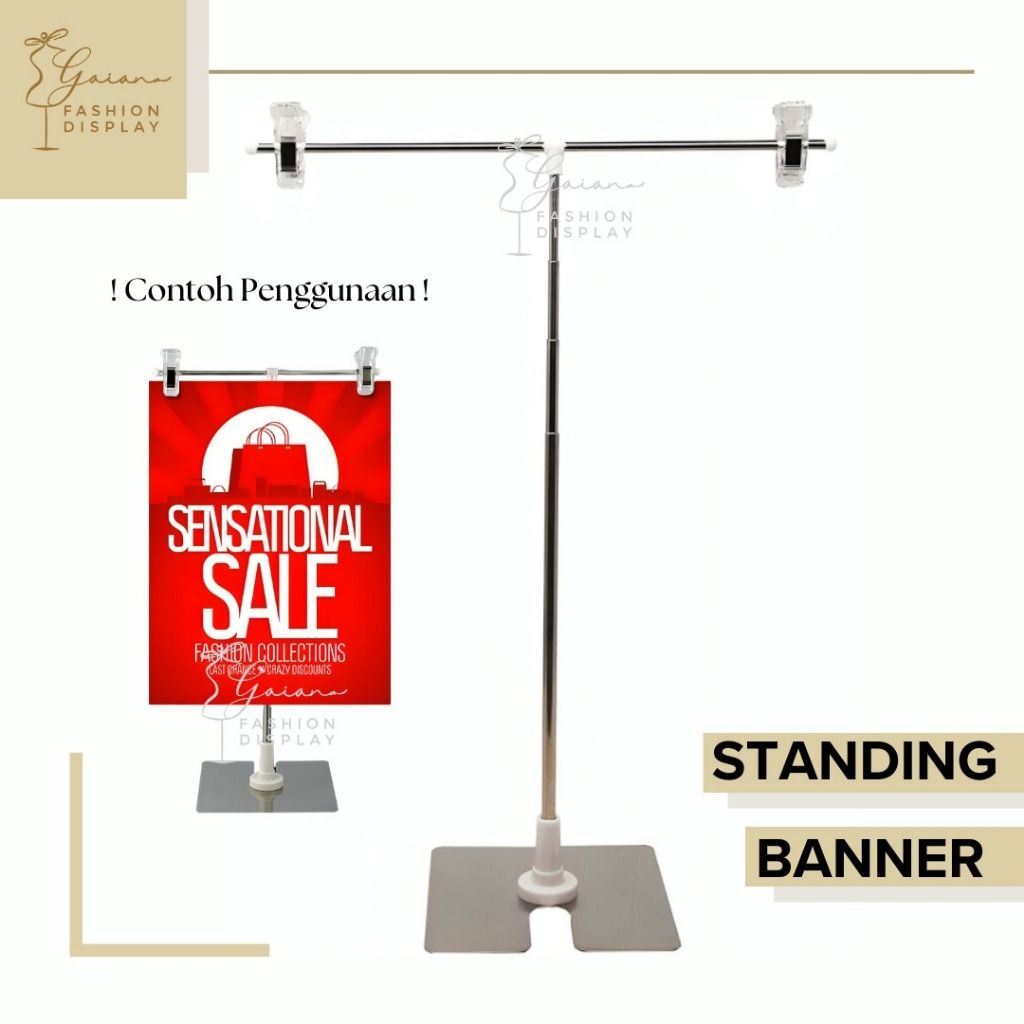 Tripod Banner T Meja / Stand Banner Display Meja / Standing Poster Jepit Display Banner Stand Set St