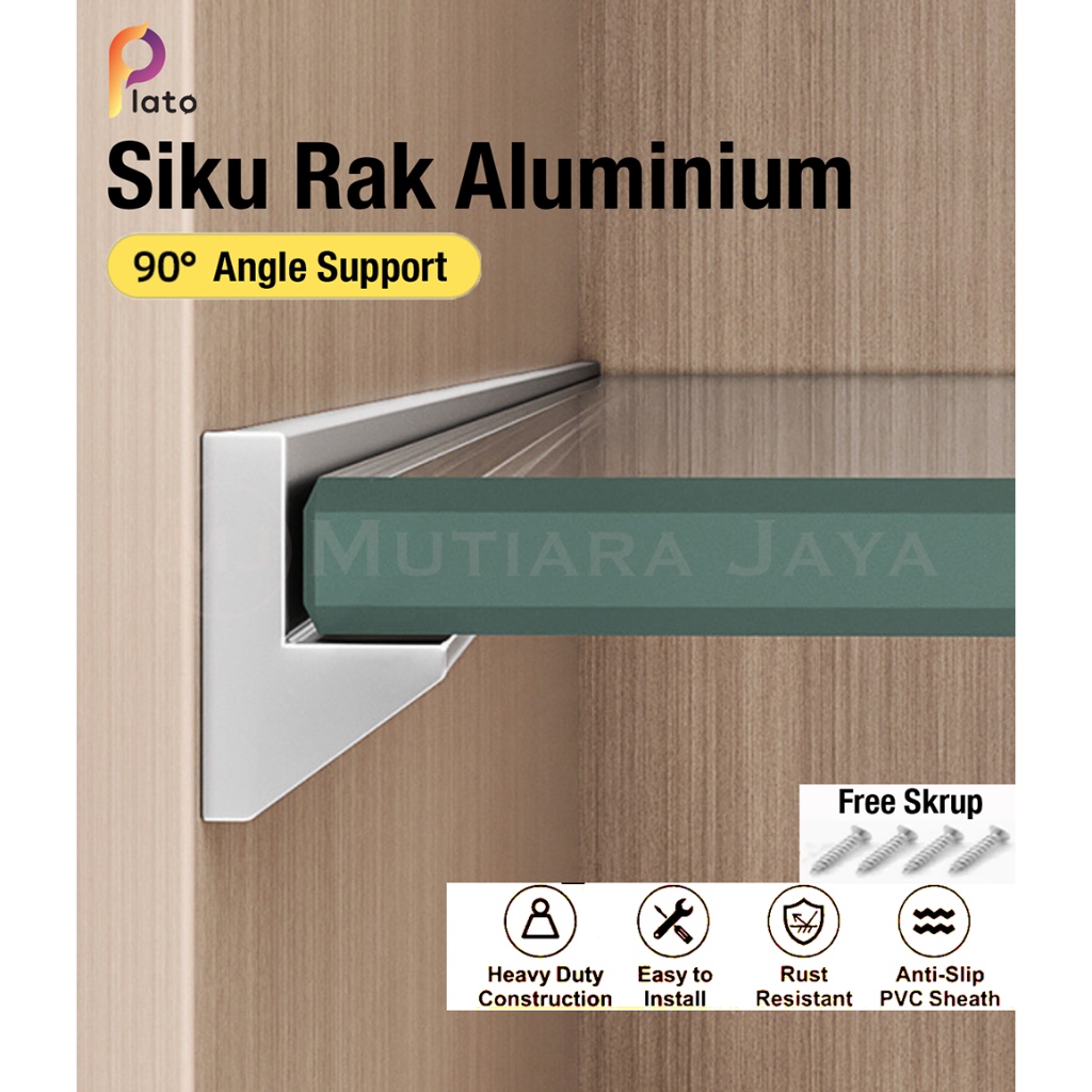 PLATO Siku Rak Aluminium Besi Tembok Dinding Tebal Kaca Lemari Laci Bracket Gantung
