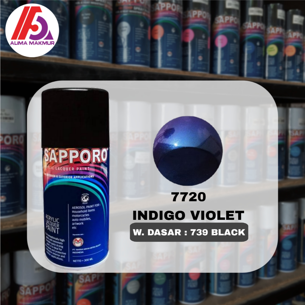 Sapporo Acrylic Lacquer Paint 7720 Indigo Violet 300ml / Pilok Bunglon / Pilok Indigo Violet / Pilok
