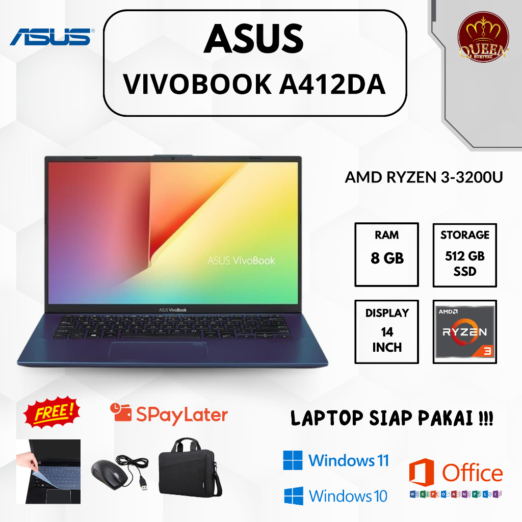 ASUS VIVOBOOK A412DA | AMD RYZEN 3-3200U | 8GB RAM | SSD 512GB | 14 INCH