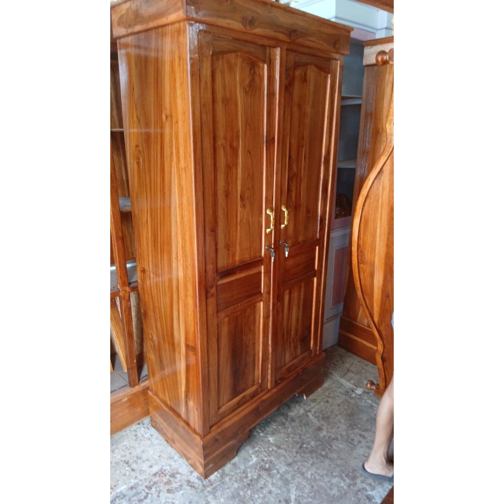 Lemari Pakaian Kayu Jati 2 Pintu | Lemari Baju Jati Full Kayu