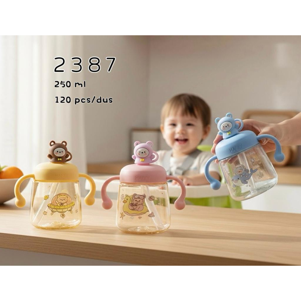 GELAS BOTOL MINUM ANAK/ BOTOL SUSU ANAK BAYI BALITA 250ml KARAKTER LUCU/ BOTOL GELAS SIPPY ANAK - 23