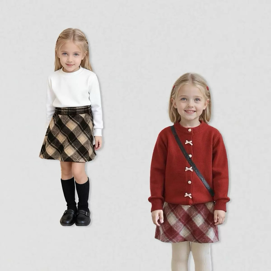 ANAKCAKEP Rok mini flanel premium kotak kotak rok bulu import anak perempuan korea style