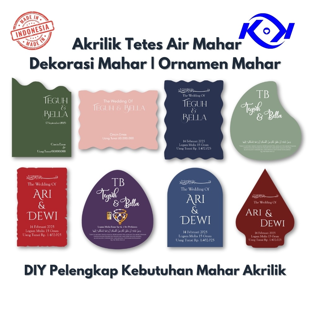 Akrilik Tetes Air Mahar | Dekorasi Mahar | Ornamen Mahar | Tulisan Mahar | Bingkai Mahar