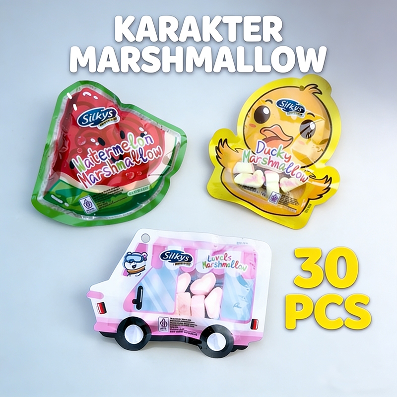 Silkys Marshmallow Karakter PAKET MARSHMALLOW KARAKTER BONEKA 30 PCS Marshmallow boneka mash JAJANAN
