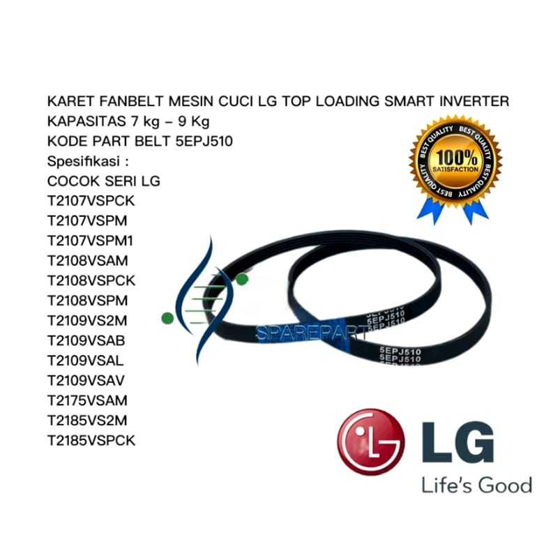 Fan belt vanbelt v belt 5EPJ 510 Mesin Cuci LG Smart Inverter 7kg Sampai 8.5kg - Vanbelt Mesin Cuci 
