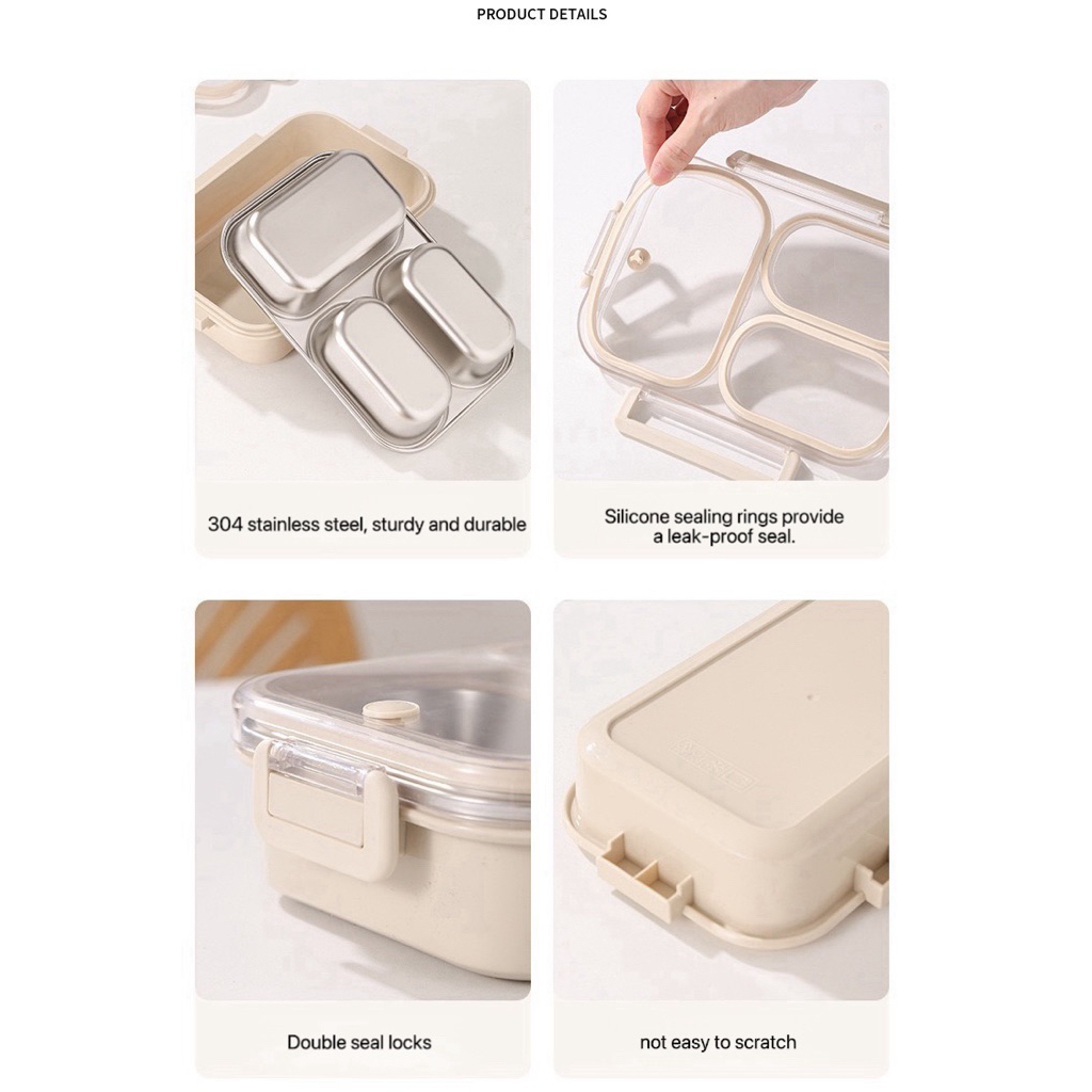 Kotak Makan Sekat Stainless Steel 304 Food Grade Sekat 2 Sekat 3 Anti Campur Premium Lunch Box